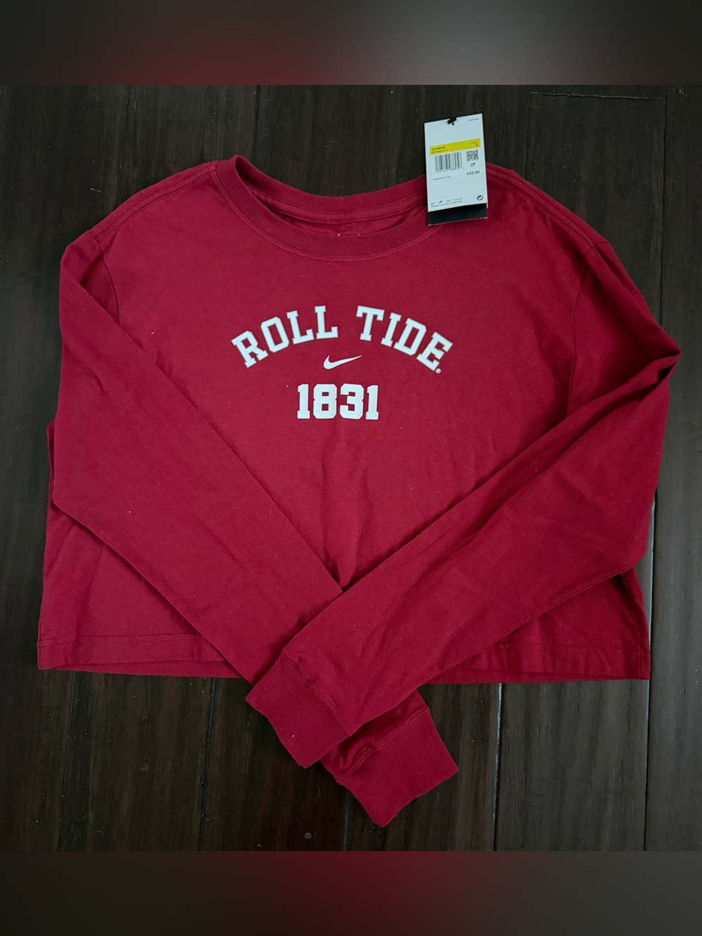 Nike Alabama 'Roll Tide 1831' Red Long Sleeve Loose Fit Crop Top Small NWT